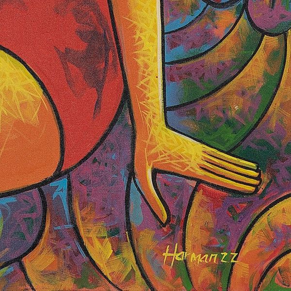 Alternate image for Signed Unstretched Warm-Toned Acrylic Painting from Bali Balinese Coffee