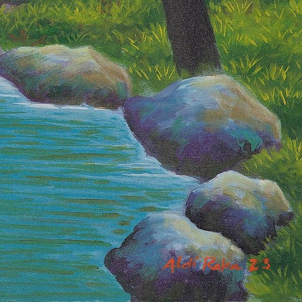 Alternate image for Acrylic on Canvas Landscape Painting of River from Java The Flowing Road