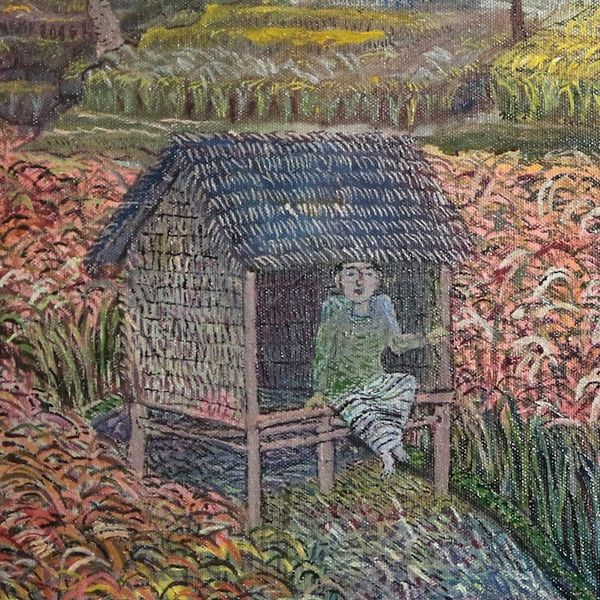Alternate image for Signed Naif Landscape Painting from Bali 2019 Harvesting Paddy