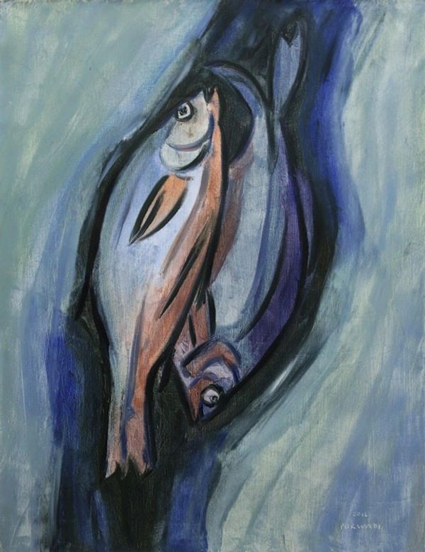 Alternate image for Signed Expressionist Painting of Two Fish from Bali Fishes