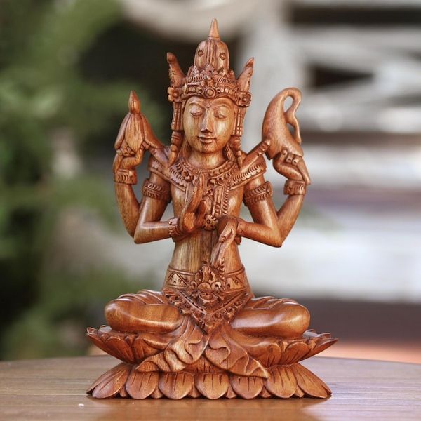 Alternate image for Hand-Carved Suar Wood Shiva Sculpture from Indonesia Praying Shiva