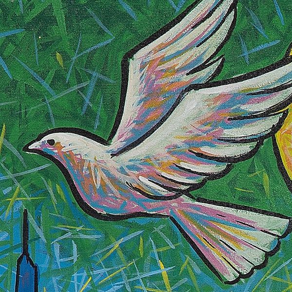Alternate image for Signed Unstretched Expressionist Acrylic Painting from Bali The Peace is Beautiful