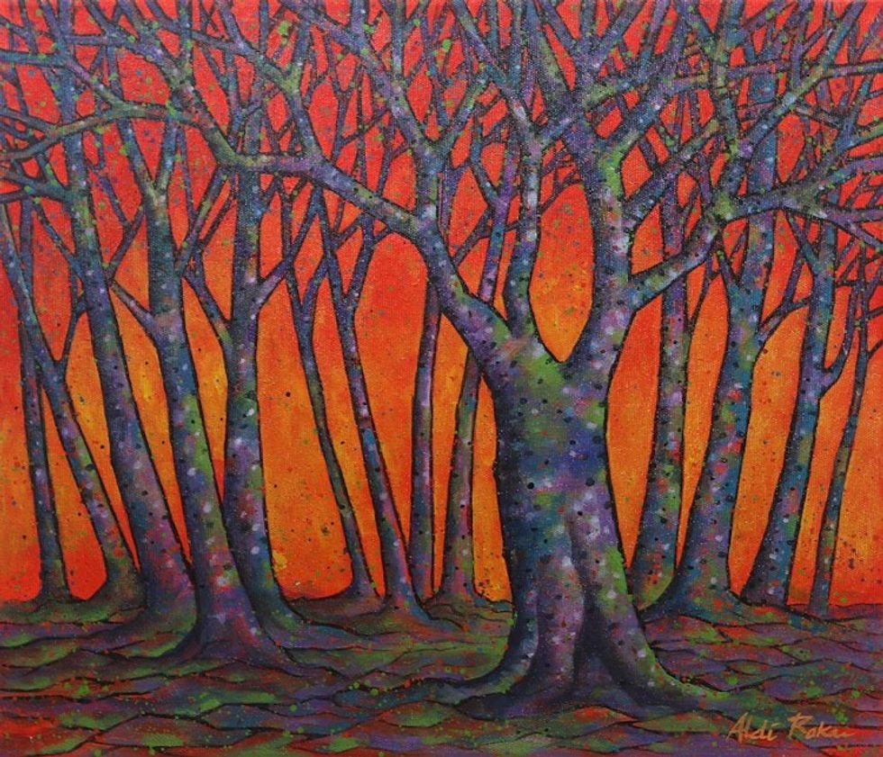 Signed Acrylic Tree Painting 'Dry Up'