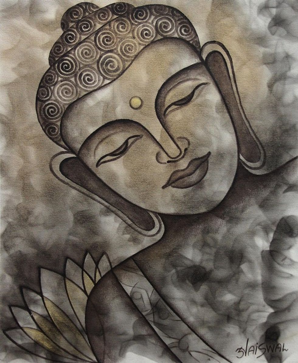 Original India Signed Painting of Buddha 'Peaceful Buddha II'