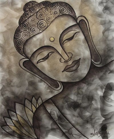 Alternate image for Original India Signed Painting of Buddha Peaceful Buddha II