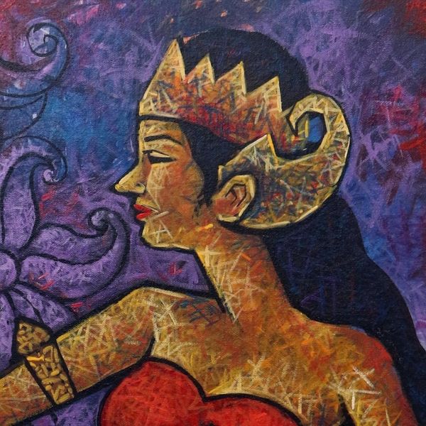 Alternate image for Original Signed Acrylic Painting of a Dancer from Java Dancing with Passion
