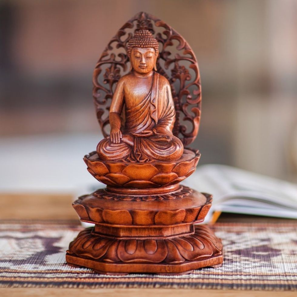 Unique Indonesian Wood Sculpture 'Buddha in Meditation'