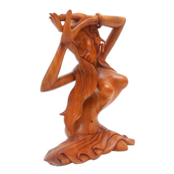 Alternate image for Hand Carved Suar Wood Woman Statuette from Bali Gadisku