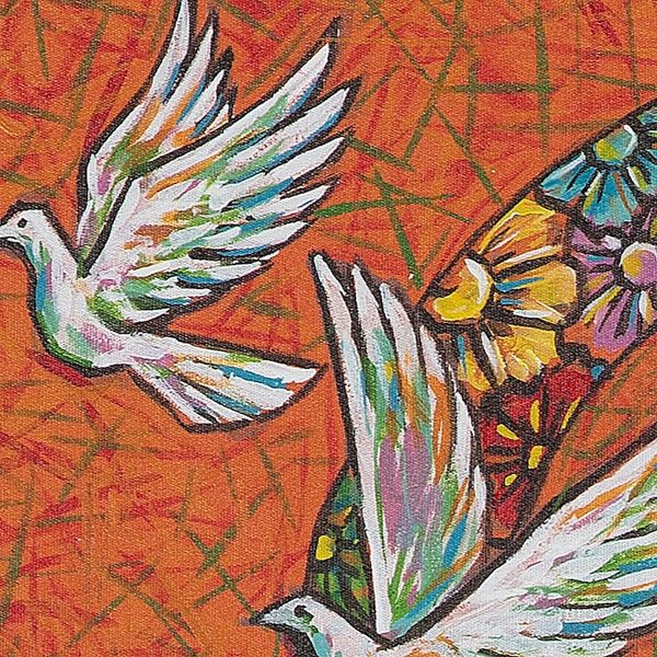 Alternate image for Signed Unstretched Peace-Themed Expressionist Painting Create a Beautiful World