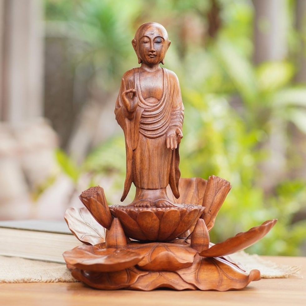 Hand Made Suar Wood Meditation Sculpture 'Meditating Bitsu'