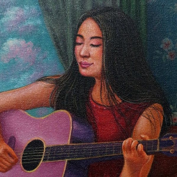 Alternate image for Signed Original Javanese Painting of a Woman and Her Guitar Niluhs Guitar