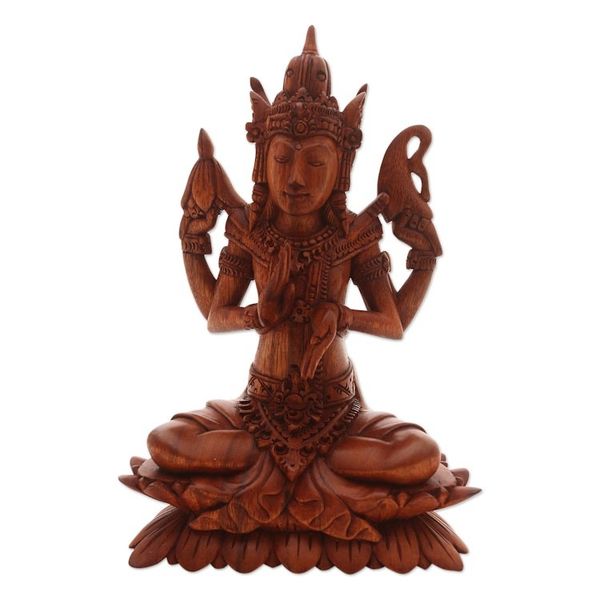Alternate image for Hand-Carved Suar Wood Shiva Sculpture from Indonesia Praying Shiva