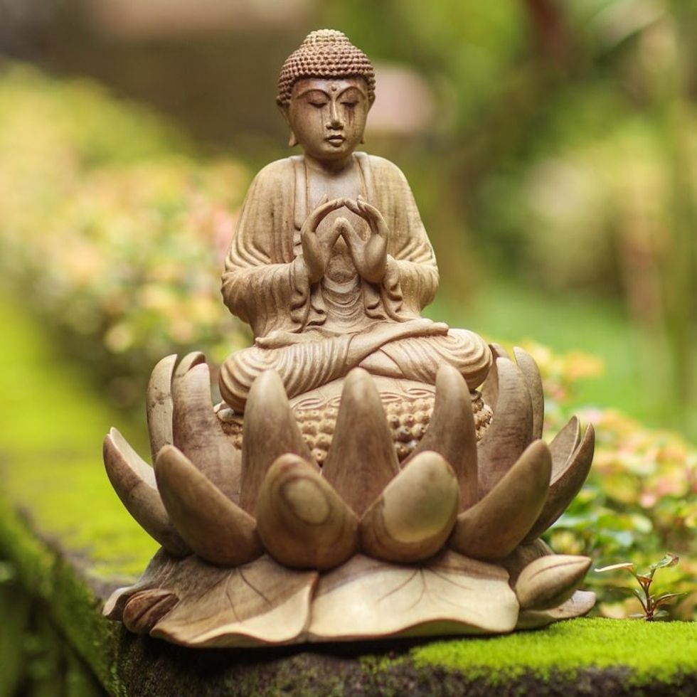 Artisan Crafted Hibiscus Wood Buddha Sculpture 'Buddha of Kindness'