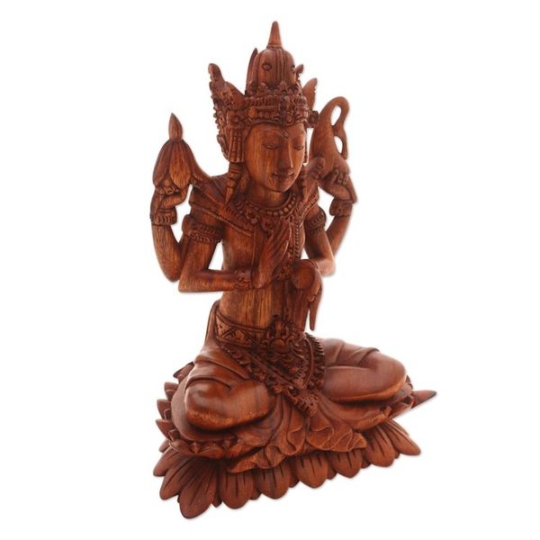 Alternate image for Hand-Carved Suar Wood Shiva Sculpture from Indonesia Praying Shiva