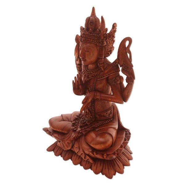 Alternate image for Hand-Carved Suar Wood Shiva Sculpture from Indonesia Praying Shiva