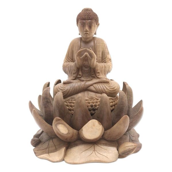 Alternate image for Artisan Crafted Hibiscus Wood Buddha Sculpture Buddha of Kindness