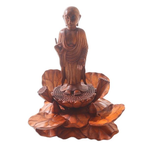 Alternate image for Hand Made Suar Wood Meditation Sculpture Meditating Bitsu