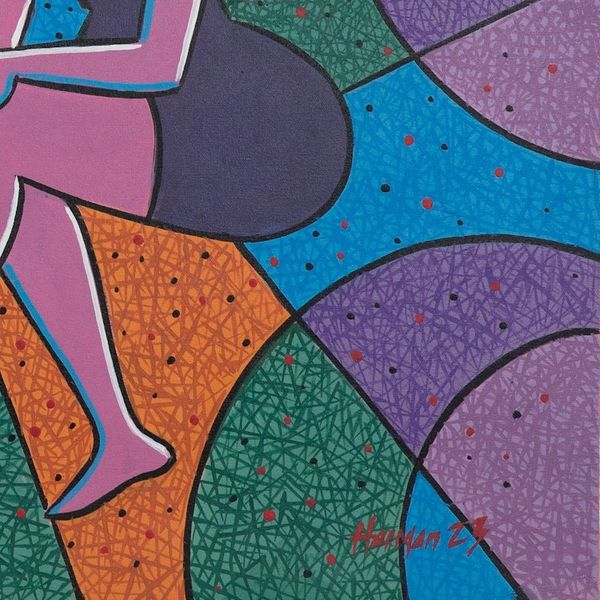 Alternate image for Signed Unstretched Cubist Acrylic Painting in Vibrant Colors Trio of Balinese Women
