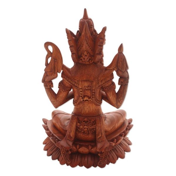 Alternate image for Hand-Carved Suar Wood Shiva Sculpture from Indonesia Praying Shiva