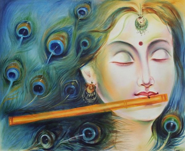 Image for Signed Expressionistic India Portrait of Rhada Krishnas Lover Radha