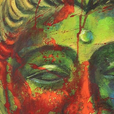 Alternate image for Javanese Oil and Acrylic Painting on Canvas Struggle