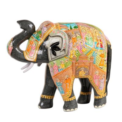 Alternate image for Hand Painted Papier Mache Elephant Sculpture 14 Inch Mughal Elephant