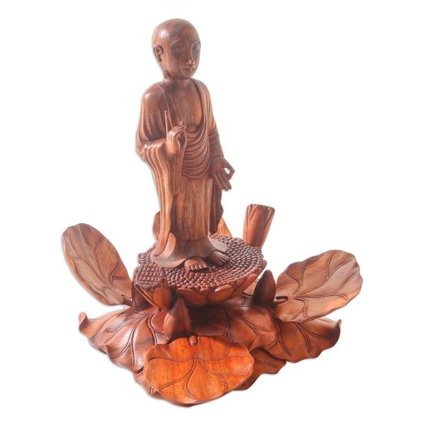 Alternate image for Hand Made Suar Wood Meditation Sculpture Meditating Bitsu