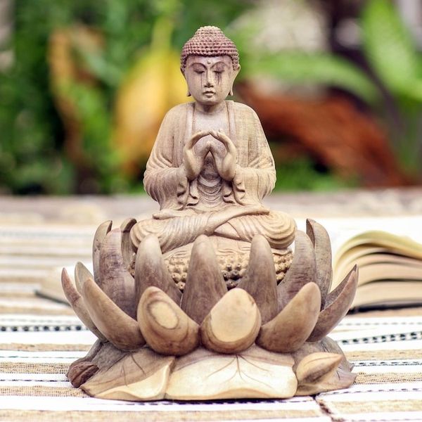 Alternate image for Artisan Crafted Hibiscus Wood Buddha Sculpture Buddha of Kindness