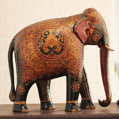 Alternate image for Hand-Painted Wood Sculpture Royal Elephant of Jaipur