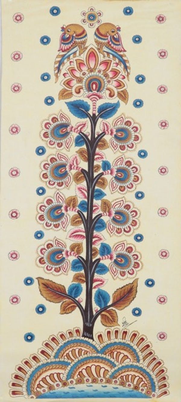 Alternate image for Signed Kalamkari Folk Art Painting The Delicate Bond Cream