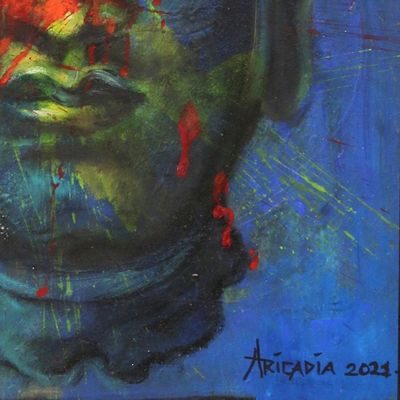 Alternate image for Javanese Oil and Acrylic Painting on Canvas Struggle