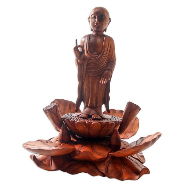 Alternate image for Hand Made Suar Wood Meditation Sculpture Meditating Bitsu