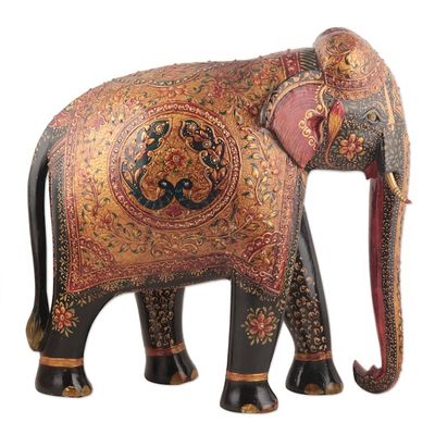 Alternate image for Hand-Painted Wood Sculpture Royal Elephant of Jaipur