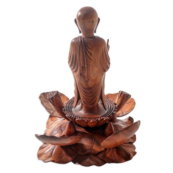 Alternate image for Hand Made Suar Wood Meditation Sculpture Meditating Bitsu