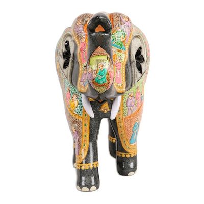 Alternate image for Hand Painted Papier Mache Elephant Sculpture 14 Inch Mughal Elephant