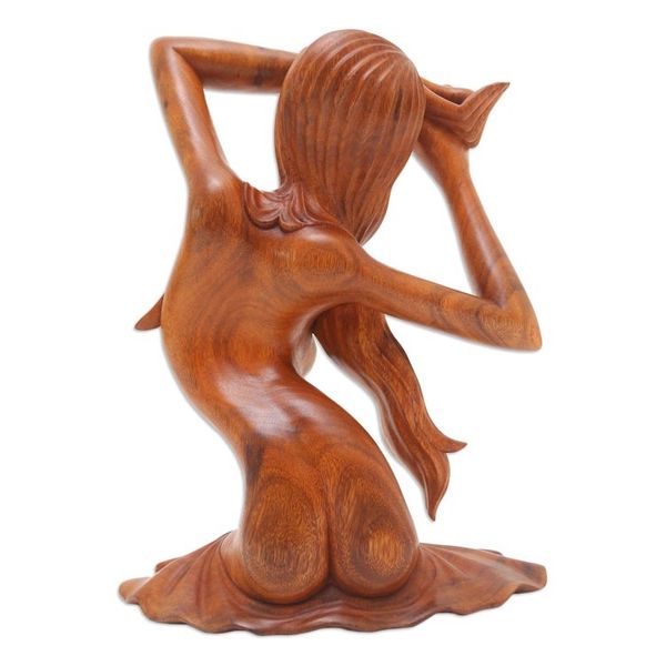 Alternate image for Hand Carved Suar Wood Woman Statuette from Bali Gadisku