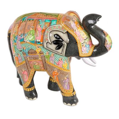 Alternate image for Hand Painted Papier Mache Elephant Sculpture 14 Inch Mughal Elephant