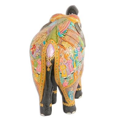 Alternate image for Hand Painted Papier Mache Elephant Sculpture 14 Inch Mughal Elephant