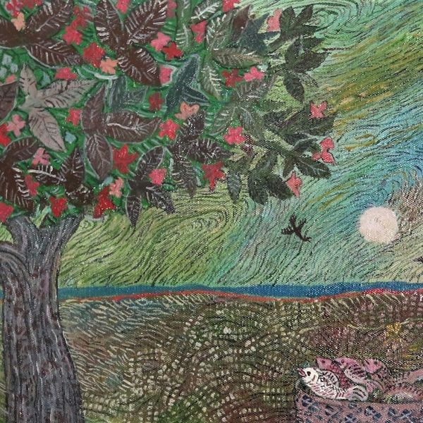 Alternate image for Signed Naif Painting of Two Villagers 2019 Fishing