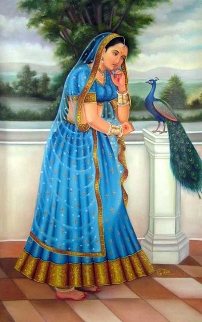 Alternate image for Portrait of an Indian Queen in Oils on Canvas The Lonely Queen