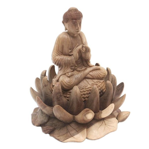 Alternate image for Artisan Crafted Hibiscus Wood Buddha Sculpture Buddha of Kindness