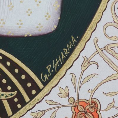 Alternate image for Stretched Diptych Portrait Painting Made by Natural Dyes Jahangir  Nurjahan