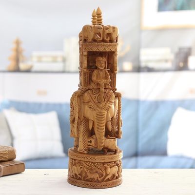 Alternate image for Elephant Wood Sculpture Exquisitely Hand-Carved in India Elephant Joyride