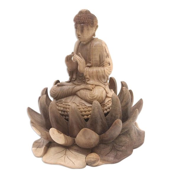 Alternate image for Artisan Crafted Hibiscus Wood Buddha Sculpture Buddha of Kindness