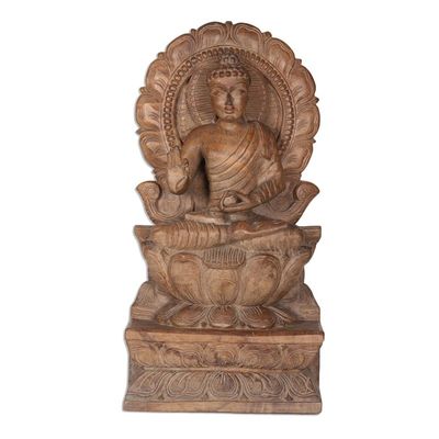 Alternate image for Hand-Carved Mango Wood Buddha Relief Sculpture from India Buddha Majesty