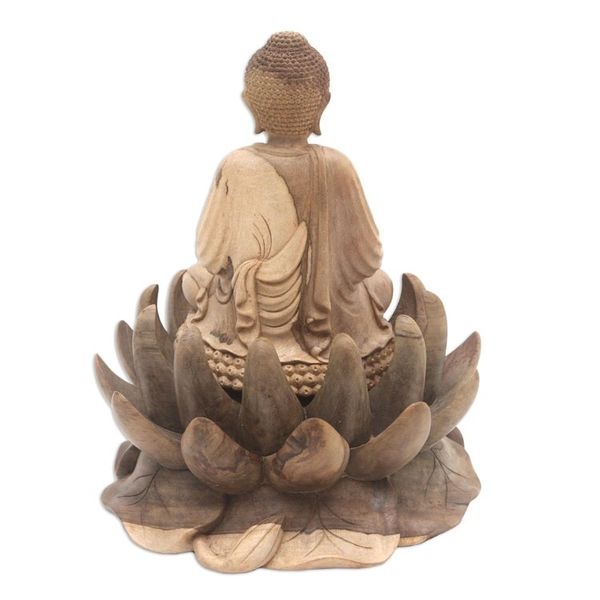 Alternate image for Artisan Crafted Hibiscus Wood Buddha Sculpture Buddha of Kindness