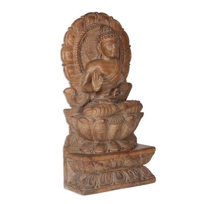 Alternate image for Hand-Carved Mango Wood Buddha Relief Sculpture from India Buddha Majesty