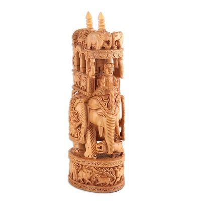 Alternate image for Elephant Wood Sculpture Exquisitely Hand-Carved in India Elephant Joyride