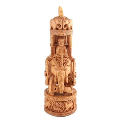 Alternate image for Elephant Wood Sculpture Exquisitely Hand-Carved in India Elephant Joyride