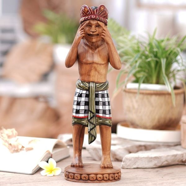 Alternate image for World Peace Project Balinese Hand-Carved Wood Sculpture One of Tri Kaya Parisudha